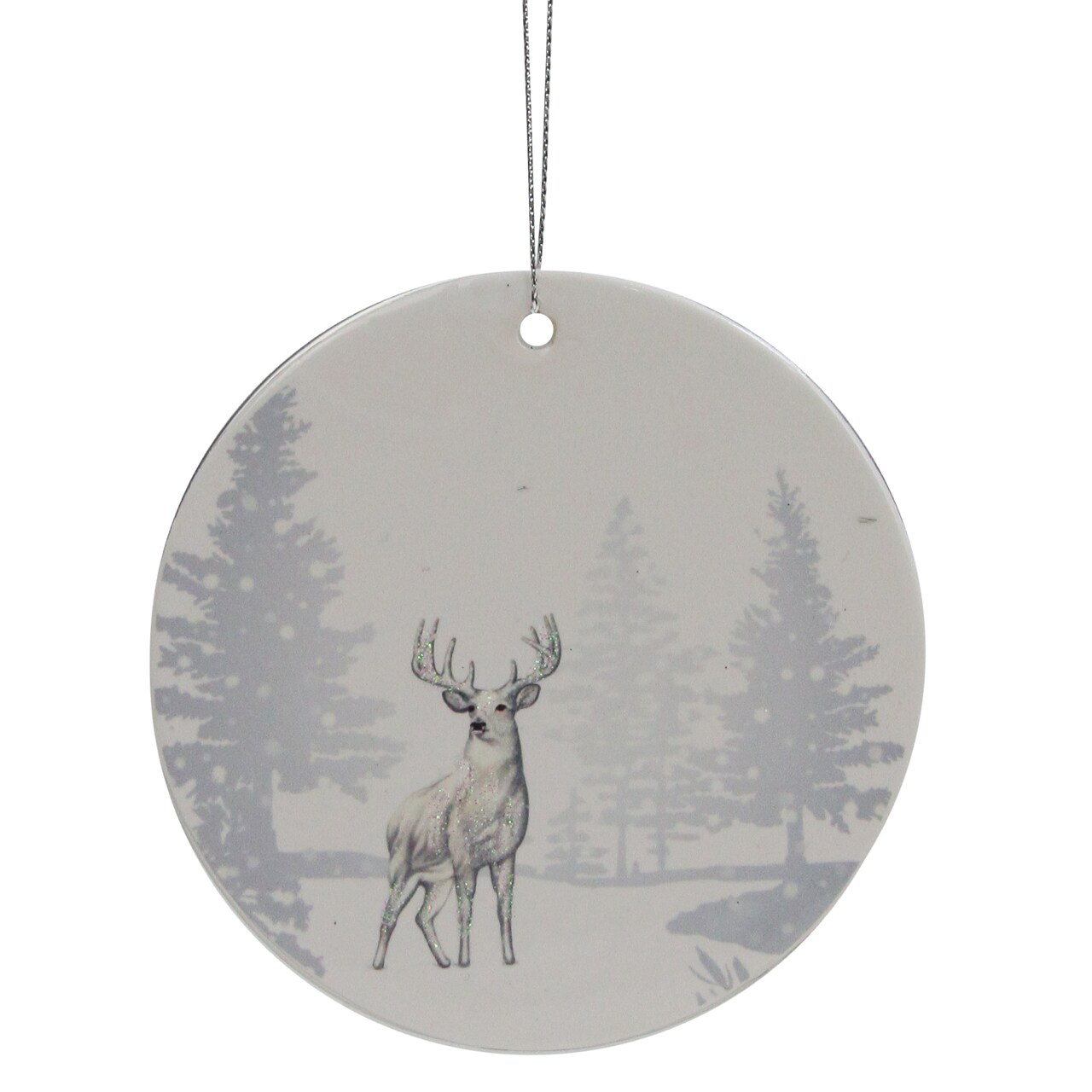 Northlight Woodland Reindeer Porcelain Disc Christmas Ornament - 4" - Silver